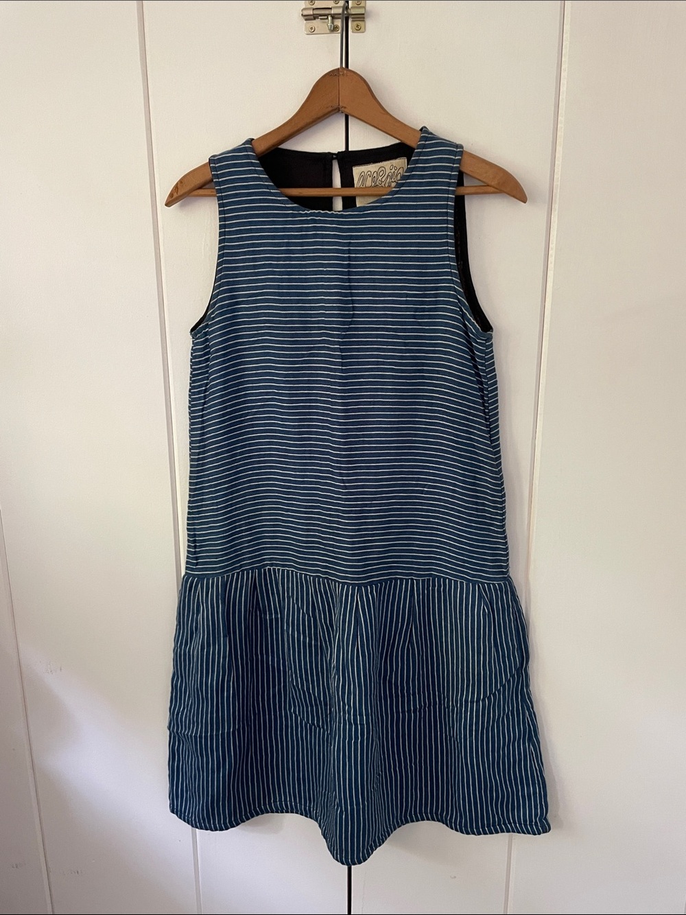 Ace and Jig  drop waist midi dress XS , Navy Stripe cotton.